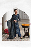 BLUE PREMIUM CHANDERI KURTA WITH COTTON LINING , COTTON TROUSER AND CHANDERI PRINTED DUPATTA