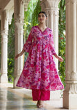PINK FLORAL PRINT CHINON FLARED SUIT