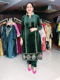 GREEN PREMIUM VELVET EMBROIDERED ANARKALI