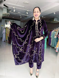 AUBERGINE VELVET EMBROIDERED SUIT