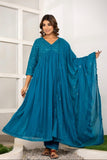 BLUE COTTON EMBROIDERED ANARKALI