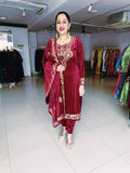 MAROON PREMIUM VELVET EMBROIDERED SUIT