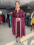 WINE WOOLEN EMBROIDERED SUIT