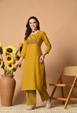 MUSTARD HANDLOOM COTTON EMBROIDERED SUIT