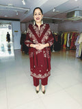 WINE WOOLEN EMBROIDERED SUIT