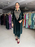 GREEN PREMIUM VELVET EMBROIDERED DESIGNER SUIT