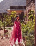 PINK PREMIUM CHANDERI PRINTED STRAIGHT KURTA WITH COTTON PANT AND PRINTED CHANDERI DUPATTA