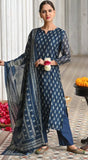 BLUE PREMIUM CHANDERI KURTA WITH COTTON LINING , COTTON TROUSER AND CHANDERI PRINTED DUPATTA