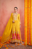 YELLOW FLORAL PRINT CHINON ANARKALI SUIT