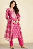 PINK HAND BLOCK PRINTED CHANDERI SUIT SET (WITH PANTS AND DUPATTA)