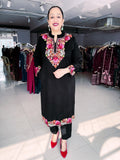 BLACK WOOLEN SUIT WITH FLORAL KASHMIRI EMBROIDERY