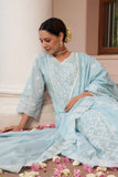 Blue Cotton Lucknowi Embroided Anarkali Suit
