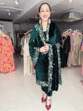 BOTTLE GREEN VELVET EMBROIDERED SUIT