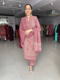 ONION PINK EMBROIDERED WOOLEN KNITTED SUIT