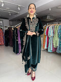 GREEN PREMIUM VELVET EMBROIDERED DESIGNER SUIT