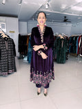 AUBERGINE PREMIUM VELVET EMBROIDERED FLARED ANARKALI