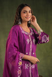 PURPLE FULLY EMBROIDERED DESIGNER A LINE SILK SUIT