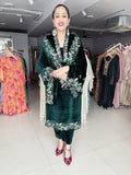 BOTTLE GREEN VELVET EMBROIDERED SUIT