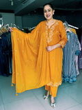 MUSTARD COTTON DOBBY EMBROIDERED SUIT