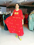 RED COTTON FLARED ANARKALI