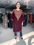 WINE KASHMIRI EMBROIDERED ONLY FIRAN