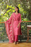 DARK PINK CHANDERI SUIT SET (WITH PANTS AND DUPATTA)