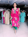 PINK AND GREEN PRINTED CREPE KAFTAN