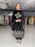 BLACK VELVET EMBROIDERED ANARKALI SUIT