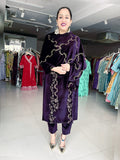 AUBERGINE VELVET EMBROIDERED SUIT