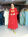 RED COTTON FLARED ANARKALI