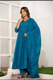 BLUE COTTON EMBROIDERED ANARKALI