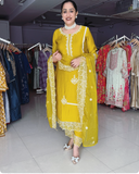 YELLOW SILK EMBROIDERED SUIT