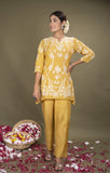 YELLOW SILK EMBROIDERED CO ORD SET