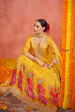 YELLOW FLORAL PRINT CHINON ANARKALI SUIT