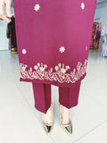 WINE WOOLEN EMBROIDERED SUIT