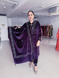 AUBERGINE COLOUR PREMIUM VELVET EMBROIDERED SUIT