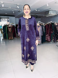 AUBERGINE COLOUR PREMIUM VELVET EMBROIDERED FIRAN WITH PANTS