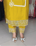 YELLOW SILK EMBROIDERED SUIT