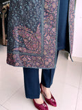 BLUE SILK WOOLEN KASHMIRI JAMAWAR WITH WOOLEN INNER AND TROUSER