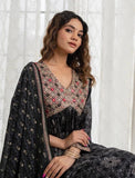 BLACK MUSLIN SILK EMBROIDERED SUIT