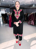 BLACK WOOLEN SUIT WITH FLORAL KASHMIRI EMBROIDERY