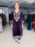 AUBERGINE COLOUR VELVET EMBROIDERED FIRAN WITH PANT