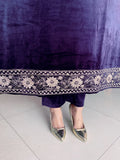 AUBERGINE COLOUR VELVET EMBROIDERED FIRAN WITH PANT