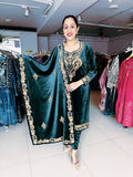 GREEN PREMIUM VELVET EMBROIDERED SUIT