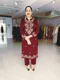 WINE WOOLEN EMBROIDERED SUIT