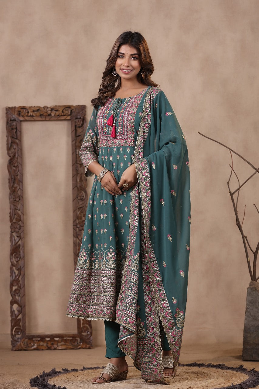 GEORGETTE PRINTED ANARKALI SUIT WITH EMBROIDERY ON YOKE