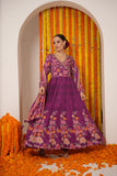 PURPLE PRINTED ANGRAKHA STYLE MUSLIN SILK ANARKALI