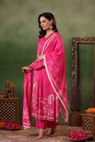 PINK PRINTED AND EMBROIDERED SILK A LINE SUIT