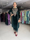 GREEN PREMIUM VELVET EMBROIDERED DESIGNER SUIT