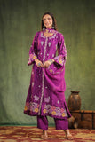 PURPLE FULLY EMBROIDERED DESIGNER A LINE SILK SUIT